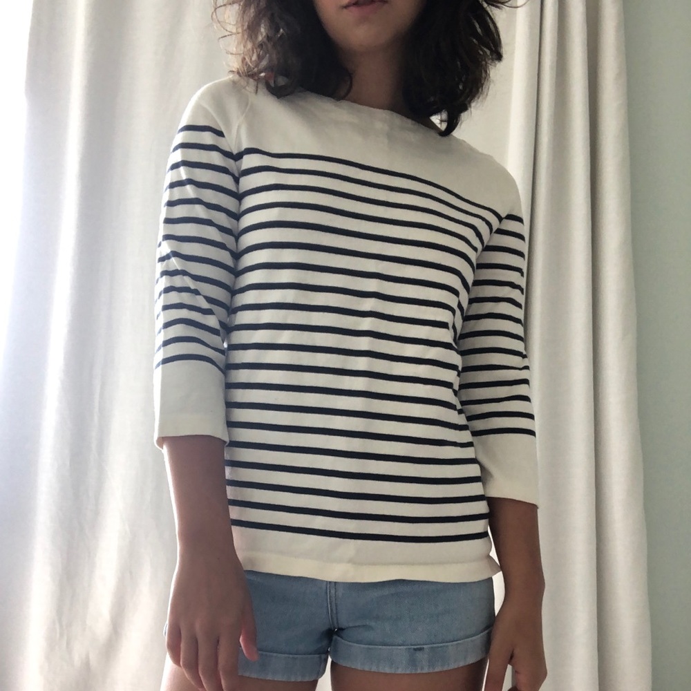 J. Crew 3-Quarter Length B&W Striped Shirt